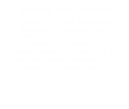 “...a genuinely creepy experience...”

“...some of [the Hallowed
Haunting Grounds] spirit
survives in Turbidite Manor... capturing a genuinely
creepy sense of being in a
haunted house peopled by
intangible phantoms.”

  READ ARTICLE

  -Steve Biodrowski
    Hollywood Gothique (2005)